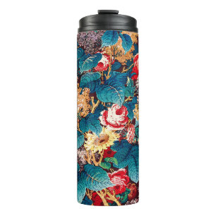 Termo Rosas rojas de vintage y patrón floral de lilo