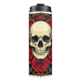 Termo Rosas Rojas Y Calavera Esquelética Art Nouveau