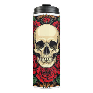 Termo Rosas Rojas Y Calavera Esquelética Art Nouveau