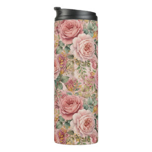 Termo Rosas Rosa Polvorienta Encantador Artístico Verde 