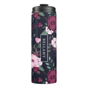 Termo Rosas rosados y violetas Nombre personalizado del