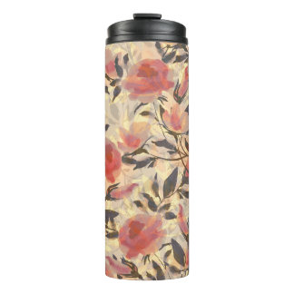 Termo Rosas salvajes de primavera: patrón de acuarela.