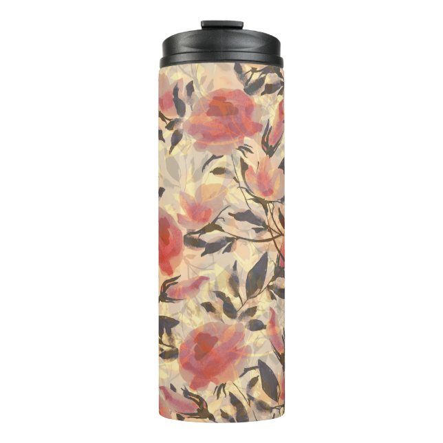 Termo Rosas salvajes de primavera: patrón de acuarela. (Anverso)