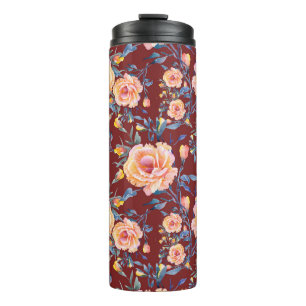 Termo Rosas, sin soldadura, patrón de fondo rojo