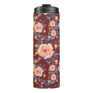 Termo Rosas, sin soldadura, patrón de fondo rojo