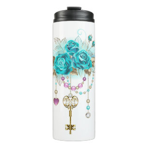 Termo Rosas turquesas con llaves