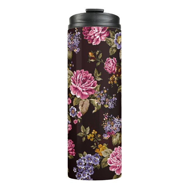 Termo Rosas vintage rosadas sobre negro (Anverso)