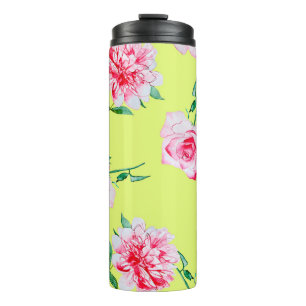 Termo Rosas y patrón de ilustracion acuático Peonies