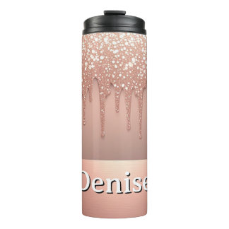 Termo Rose Gold Glitter Drip Custom name