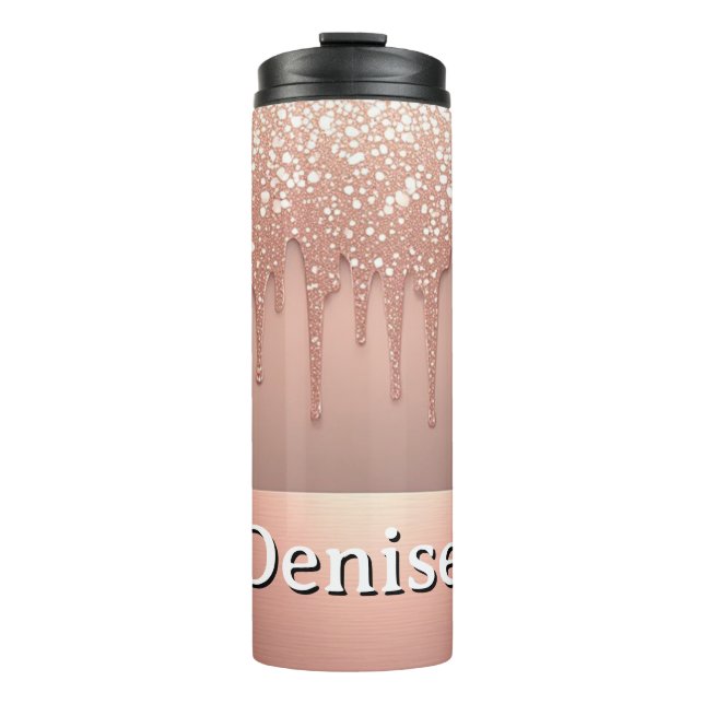 Termo Rose Gold Glitter Drip Custom name (Anverso)