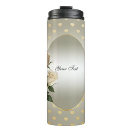 Termo Roses Blancas Corazón Oro Tumbler Termal Floral
