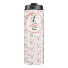 Termo Roses rosa elegantes de color de agua con mariposa