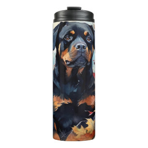 Termo Rottweiler de Halloween con calabazas espeluznante