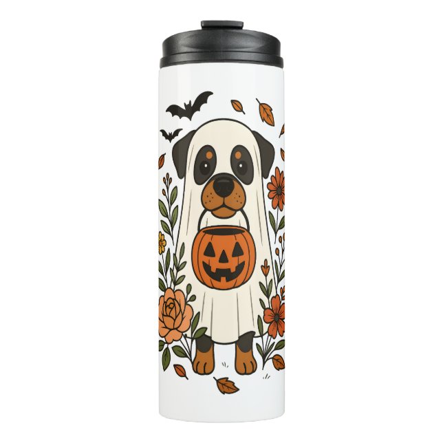 Termo Rottweiler de Halloween con flores (Anverso)