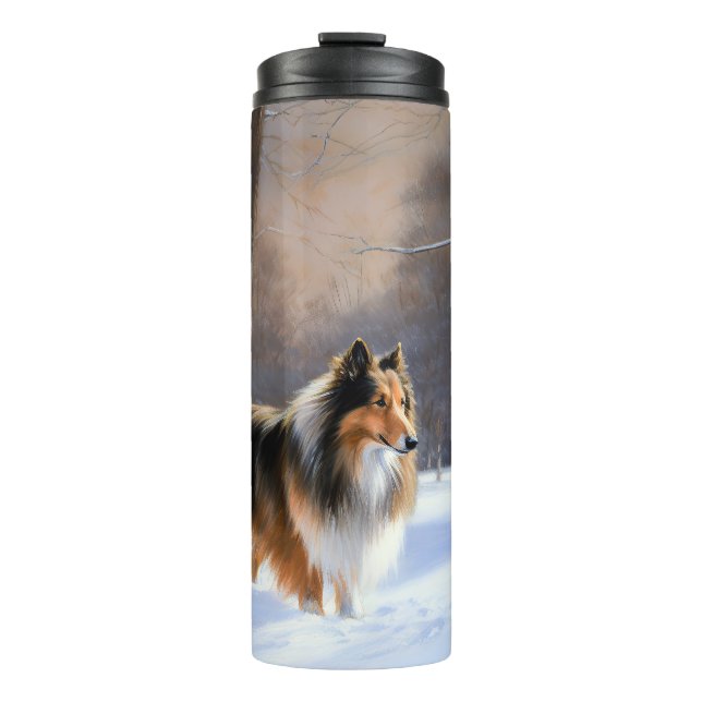 Termo Rough Collie Deja que nieve Navidad (Anverso)