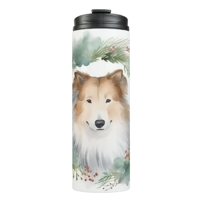 Termo Rough Collie Navidades Wreath Festive Pup (Anverso)