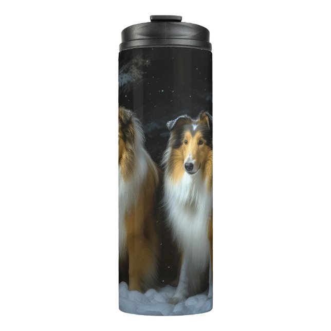 Termo Rough Collie Snowy Sleigh Navidades Decoración (Anverso)