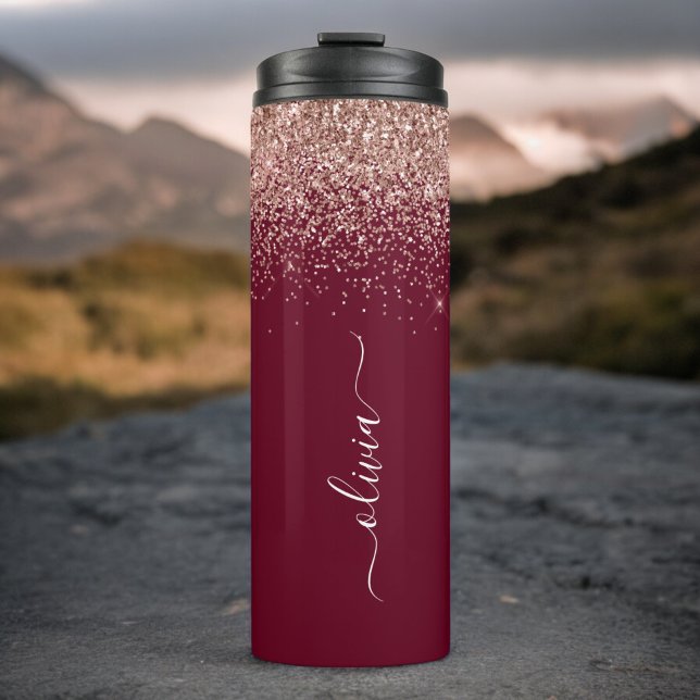 Termo Rubí Rosa Dorado Brillo Rosa Monograma (Subido por el creador)