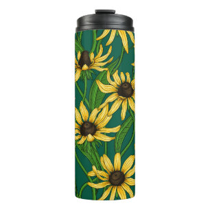Termo Rudbekia amarilla en verde oscuro