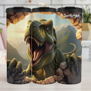 Termo Rugido de T-Rex rompiendo montañas rocosas