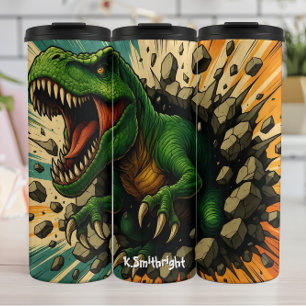 Termo Rugido de T-Rex verde rompiendo pared