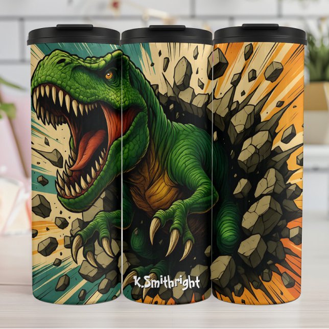 Termo Rugido de T-Rex verde rompiendo pared (Subido por el creador)