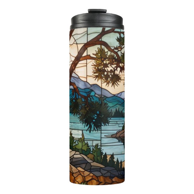 Termo Rustic mountain range landscape stain glass  (Anverso)