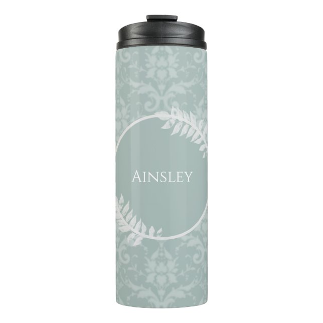 Termo Sage Green Elegant Damask Personalizado (Anverso)