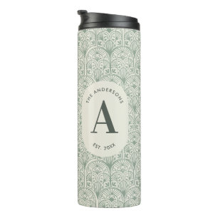 Termo Sage Verde Personalizado Monograma Art Déco Elegan