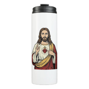Termo Sagrado Corazón Jesús Grabado Antiguo Arte Vectori