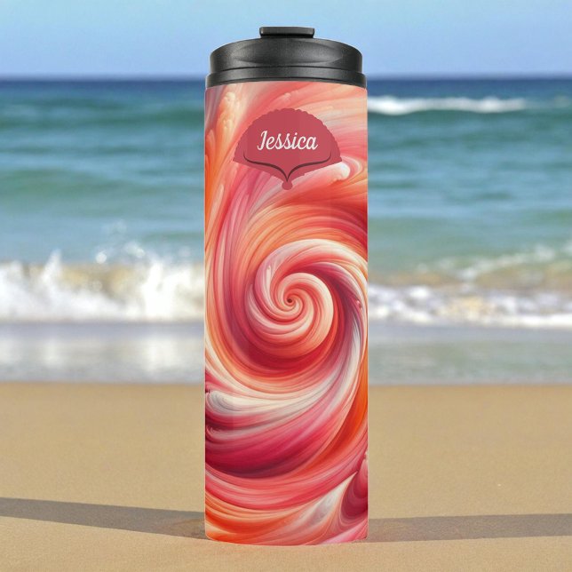 Termo Salmon Pink Modern Abstract Swirling (Subido por el creador)