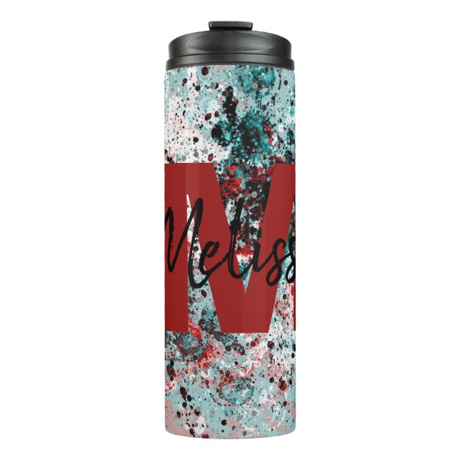 Termo Salpicaduras personalizadas rojas y azul verdoso T (Anverso)