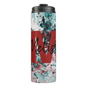 Termo Salpicaduras rojas y teal personalizadas