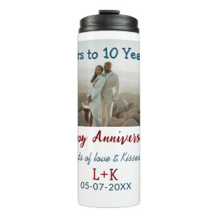 Termo Saludos a los 10 años feliz aniversario agregar da