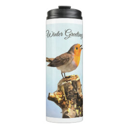 Termo Saludos de invierno. Robin cantando