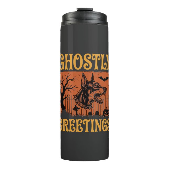 Termo Saludos Fantasmales Doberman Halloween Cementerio  (Anverso)