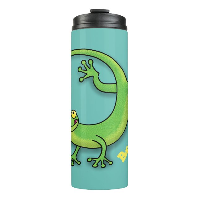 Termo Saludos felices de gecko verde lindo con personali (Anverso)