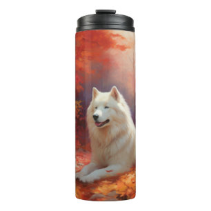 Termo Samoyed en otoño se inspira en las hojas