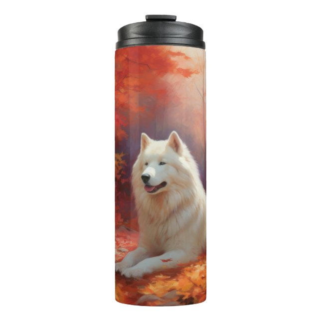 Termo Samoyedo en Otoño Hojas Caídas Inspiran (Anverso)
