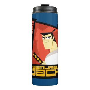 Termo Samurai Jack sonriendo gráfico de marco futurista