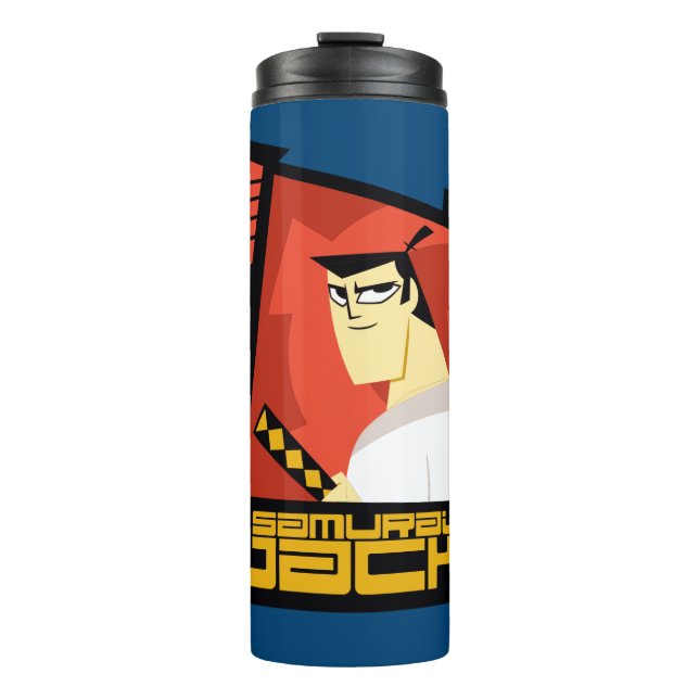Termo Samurai Jack sonriendo gráfico de marco futurista (Anverso)