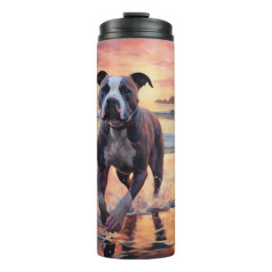 Termo Sandy American Staffordshire Dog on Beach Sunset