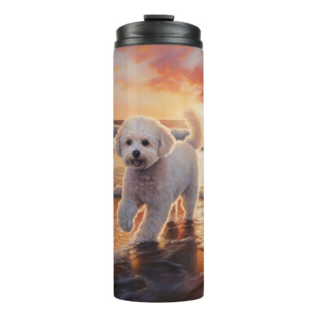 Termo Sandy Paws Bichon Frise Dog en Beach Sunset (Anverso)