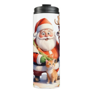 Termo Santa y la familia de gatos abren regalos con aleg