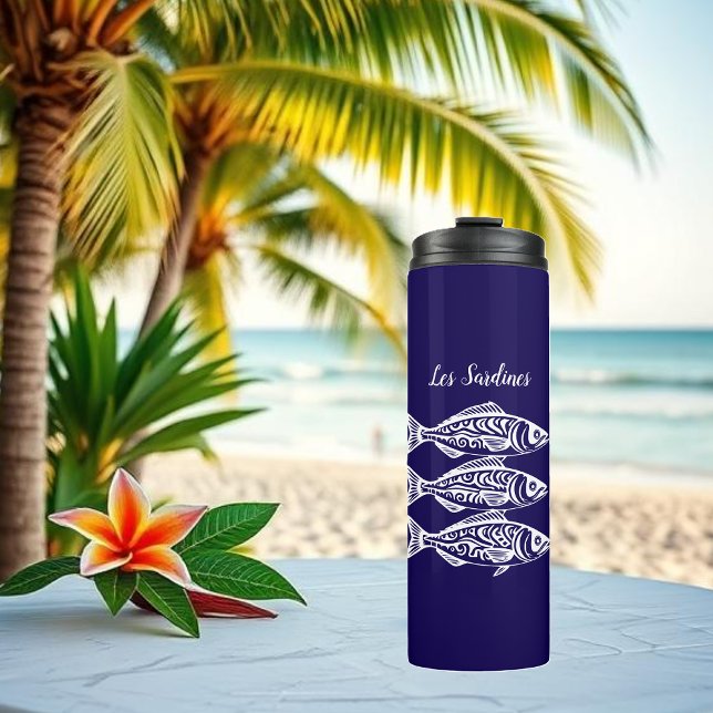 Termo Sardinas-Azul Hawaiano (Les Sardines Hawaiian Fisherman Trend Beach Summer Thermal Tumbler  Dark Blue)