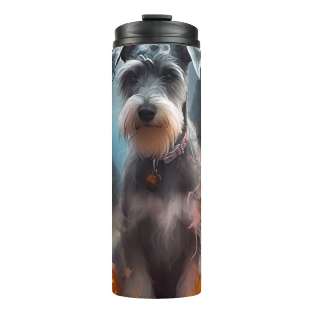 Termo Schnauzer de Halloween con calabazas aterradoras (Anverso)