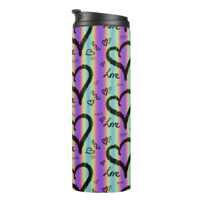 Termo Scribble Love Xoxo Heart Stripe Thermal Tumbler (Rotado hacia la derecha)