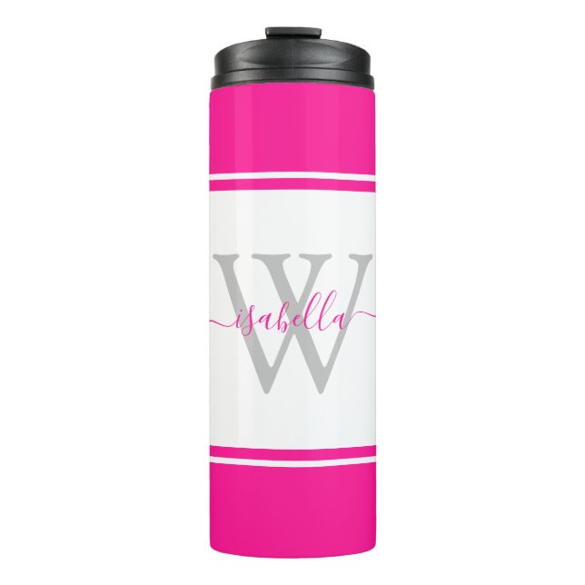 Termo Script Modern Monogramado Rosa Caliente (Anverso)