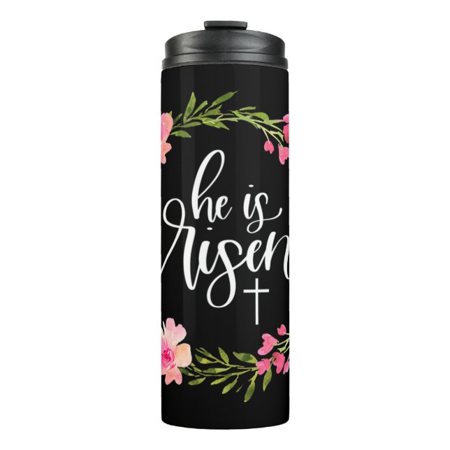 Termo Se eleva Jesús Cristiano Feliz Pascua Floral (Anverso)