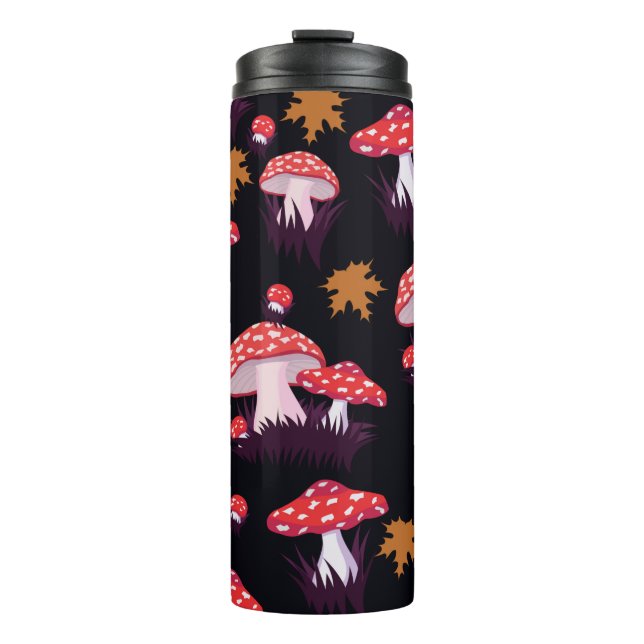 Termo Seamless pattern with fly agaric and maple leaves. (Anverso)